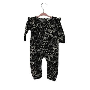 Lucky Jade Black White Bow Graphic Ruffle One Piece Bodysuit Size 3-6 Months NWT